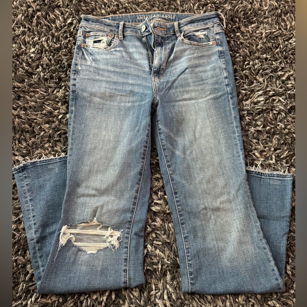 American Eagle Outfitters Distressed Blue Flare Jeans